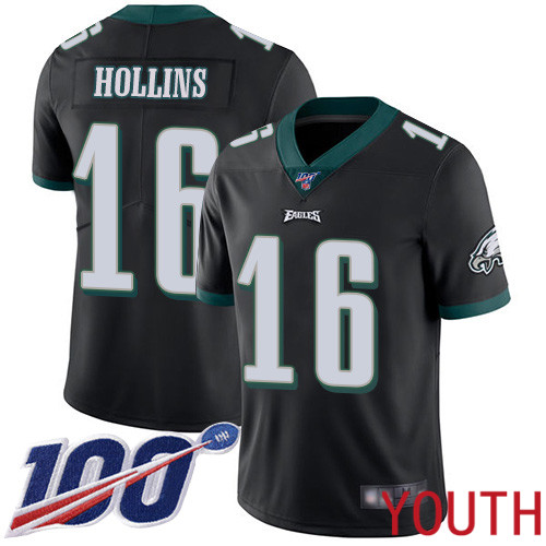 Youth Philadelphia Eagles 16 Mack Hollins Black Alternate Vapor Untouchable NFL Jersey Limited Player